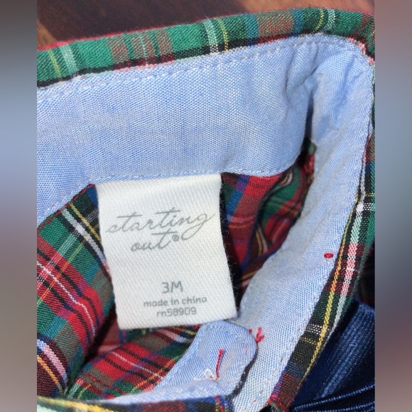 Starting Out 3m baby boy plaid Christmas long sleeve with bow tie EUC - Picture 4 of 7